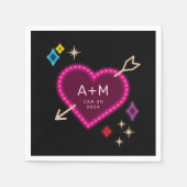Serviette En Papier Mariage Las Vegas Neon Heart and Stars (Devant)