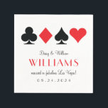 Serviette En Papier Mariage Las Vegas Red et Black Cocktail Napkin<br><div class="desc">Parfaites pour votre Las Vegas ou bar à cocktails de la réception à thème du casino,  ces serviettes personnalisées ont un motif classique de costumes de carte en rouge et noir et le nouveau nom de famille marié dans un texte proéminent et chic.</div>