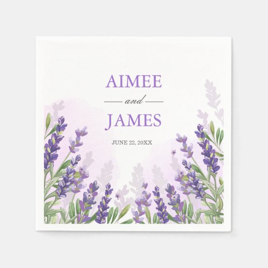 Serviette En Papier Mariage lavande Napkin Fleurs violettes Boho rusti (Devant)