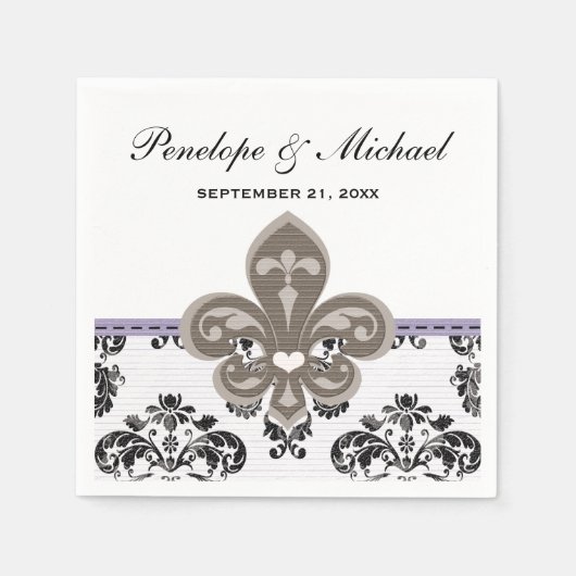 Serviette En Papier Mariage Lavender Fleur de Lis (Devant)