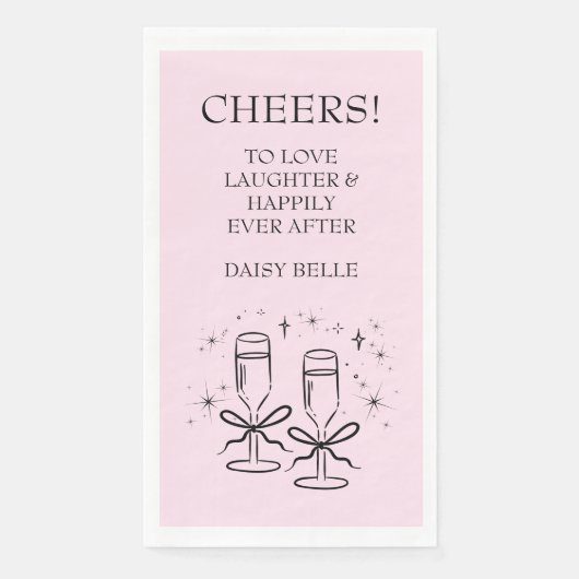 Serviette En Papier Mariage Lavis Dessiné Doodle Rose (Devant)