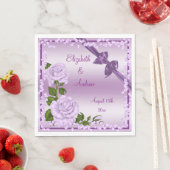 Serviette En Papier Mariage Lilac Blossom, Bows & Diamonds (En situation)