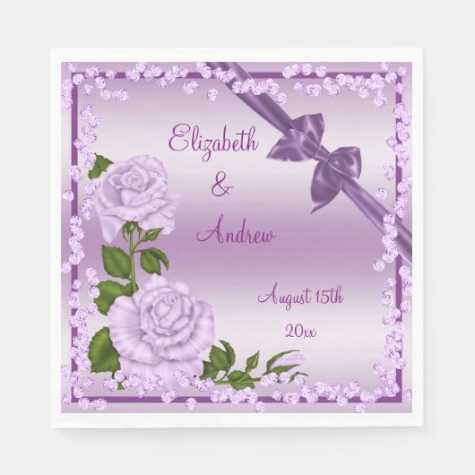 Serviette En Papier Mariage Lilac Blossom, Bows & Diamonds (Devant)