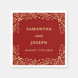 Serviette En Papier Mariage Luxe Rouge & Or Antique