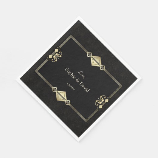 Serviette En Papier Mariage Luxe Royal Or Noir Art Déco 1920 (Coin)