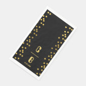 Serviette En Papier Mariage Luxueux Noir Et Or Monogrammé (Coin)
