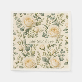 Serviette En Papier Mariage Luxueux Rose Ivoire & Eucalyptus Vert Saug