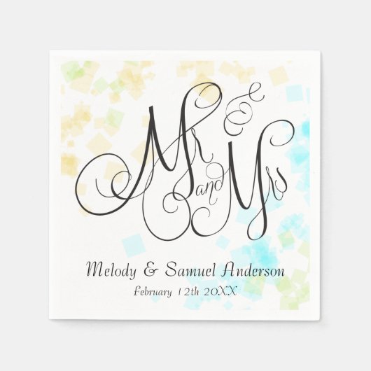 Serviette En Papier MARIAGE M. et Mme. | Plage Couleurs Confetti Napki (Devant)