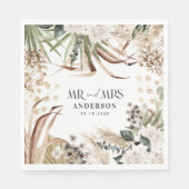 Serviette En Papier Mariage M. Mme Pampas eucalyptus parti boho modern (Devant)
