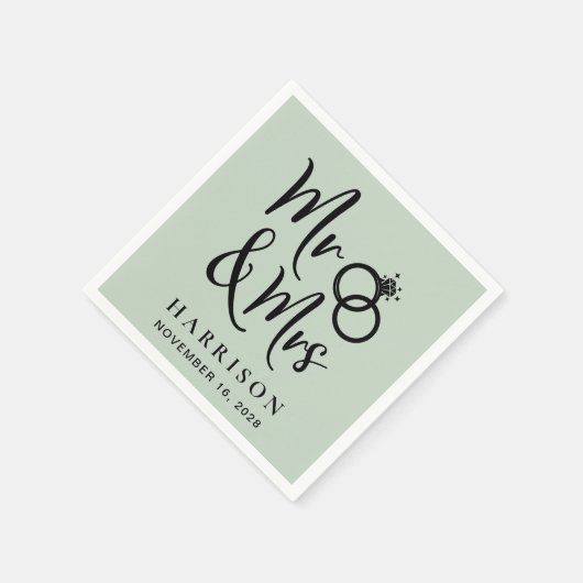 Serviette En Papier Mariage M. Mme Sage Green (Coin)