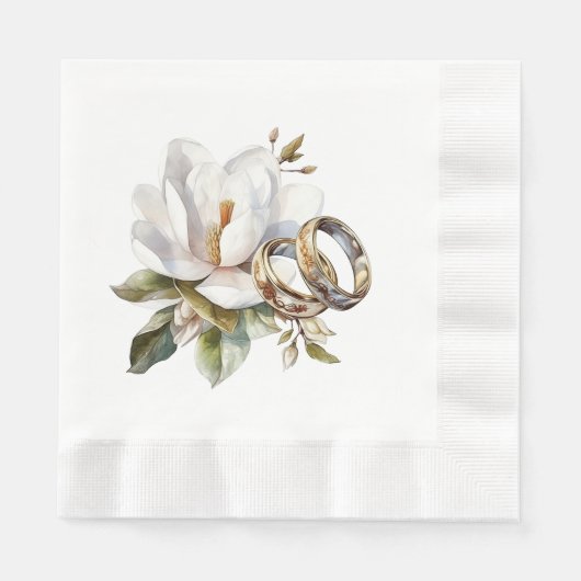 Serviette En Papier Mariage Magnolias et Mariage d'or (Devant)