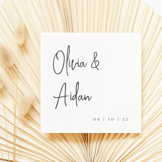 Serviette En Papier Mariage manuscrit moderne noir et blanc