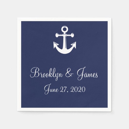 Serviette En Papier Mariage marin bleu marine serviettes avec Ancre (Devant)