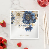 Serviette En Papier Mariage Marine Bleu Blanc Or Floral Argent (En situation)