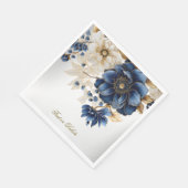 Serviette En Papier Mariage Marine Bleu Blanc Or Floral Argent (Coin)