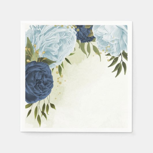 Serviette En Papier mariage marine bleu poussiéreux fleurs (Devant)