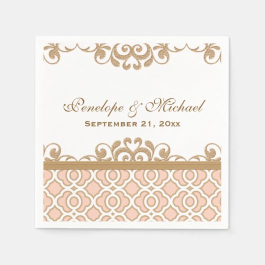 Serviette En Papier Mariage marocain rose et or (Devant)