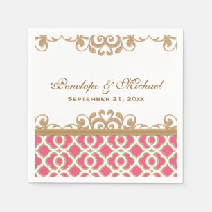 Serviette En Papier Mariage marocain rose et or chaud