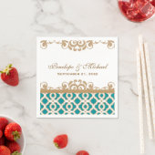 Serviette En Papier Mariage marocain turquoise et or (En situation)