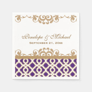 Serviette En Papier Mariage marocain violet et or