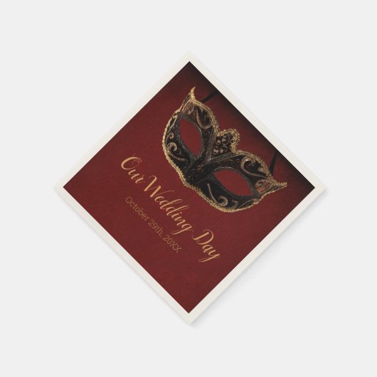 Serviette En Papier Mariage mascarade rouge et or (Coin)
