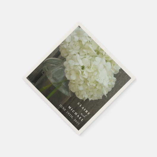 Serviette En Papier Mariage Mason Jar White Hydrangeas (Coin)
