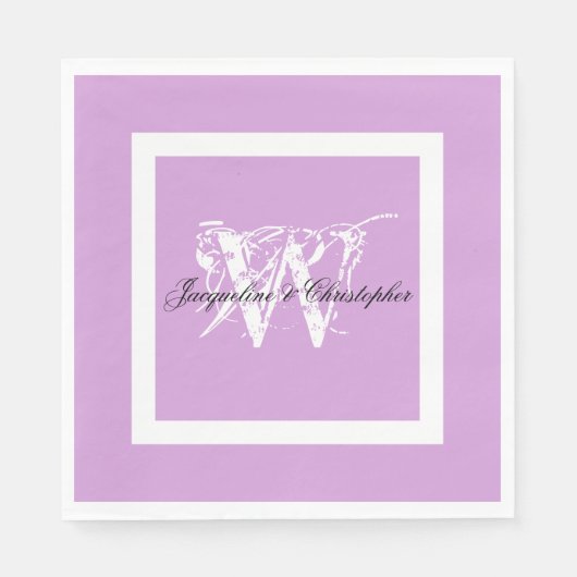 Serviette En Papier Mariage Mauve Moderne Chic Monogramme Noms Papier (Devant)