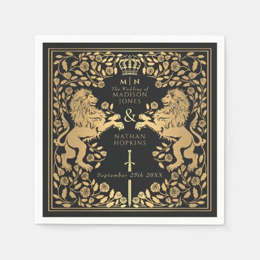 Serviette En Papier Mariage médiéval Black Royal Lion (Devant)