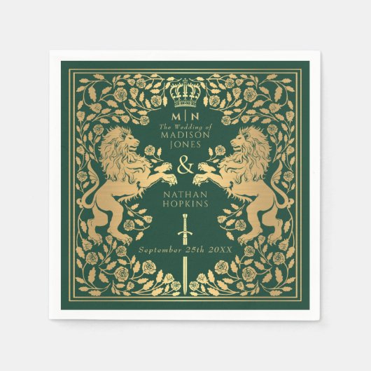 Serviette En Papier Mariage médiéval Green Royal Lion (Devant)