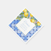 Serviette En Papier Mariage Méditerranéen Citron Carreaux Bleus (Coin)