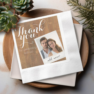 Serviette En Papier Mariage Merci Cadre Photo et Bois Rustique