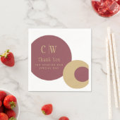 Serviette En Papier Mariage Merci Rose rose or Monogramme (En situation)