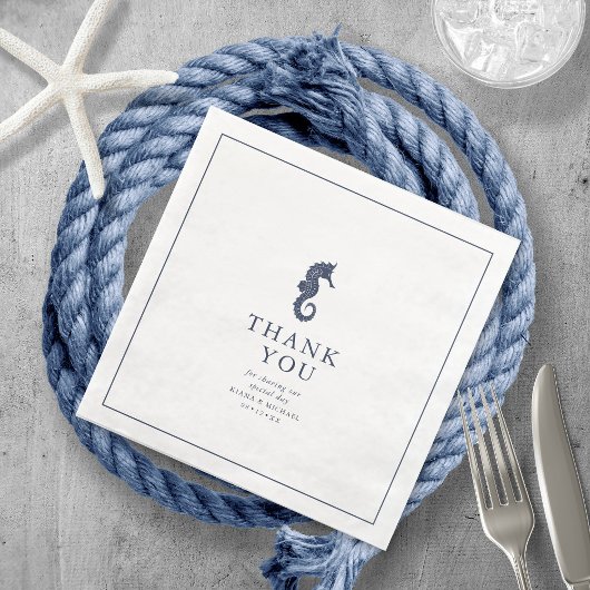 Serviette En Papier Mariage Merci Vague Bleue V2 ID836