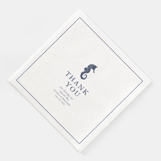 Serviette En Papier Mariage Merci Vague Bleue V2 ID836 (Coin)