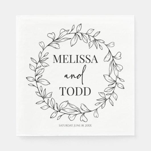Serviette En Papier Mariage minimal de serrure et de feuille (Devant)