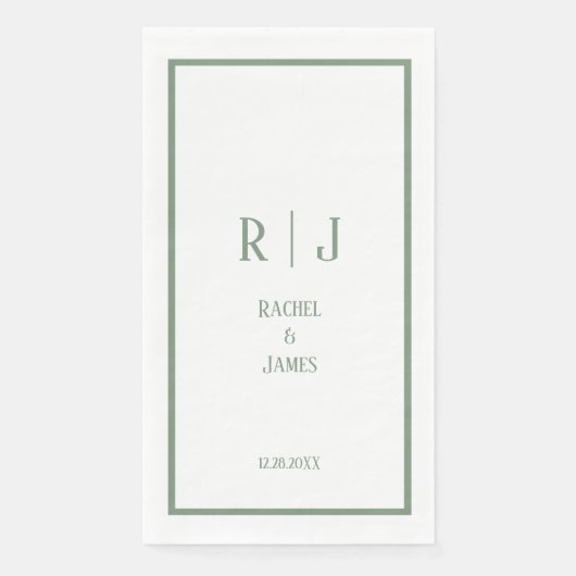 Serviette En Papier Mariage Minimal Élégant Monogramme Vert Sauge (Devant)
