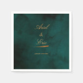 Serviette En Papier Mariage minimal Emerald Green et Gold Script (Devant)