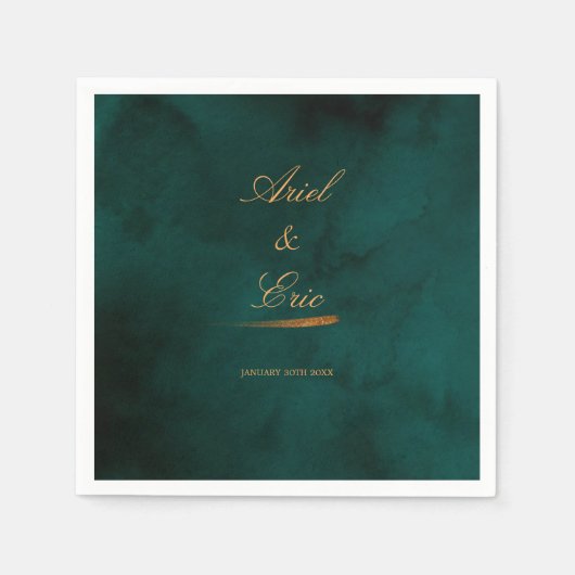 Serviette En Papier Mariage minimal Emerald Green et Gold Script (Devant)