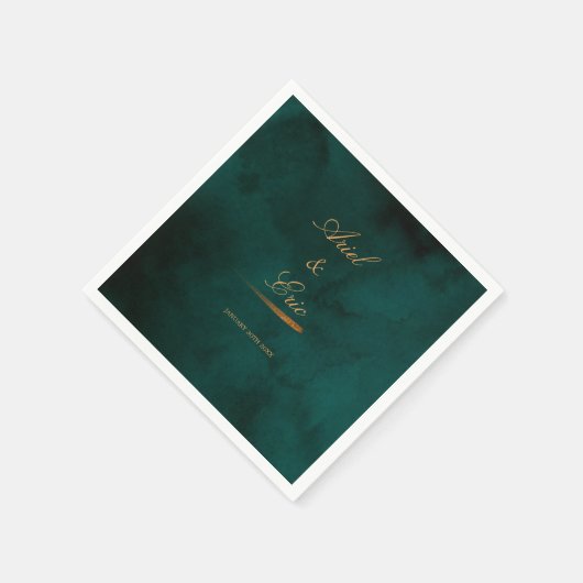 Serviette En Papier Mariage minimal Emerald Green et Gold Script (Coin)