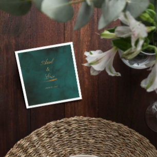Serviette En Papier Mariage minimal Emerald Green et Gold Script