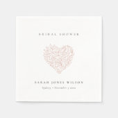 Serviette En Papier Mariage Minimal Fleur Rose Pâle Cœur (Devant)