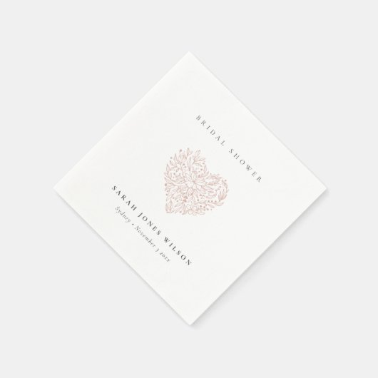 Serviette En Papier Mariage Minimal Fleur Rose Pâle Cœur (Coin)