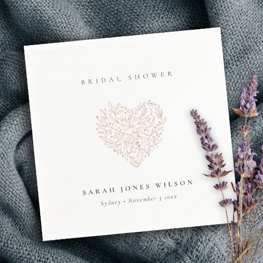 Serviette En Papier Mariage Minimal Fleur Rose Pâle Cœur