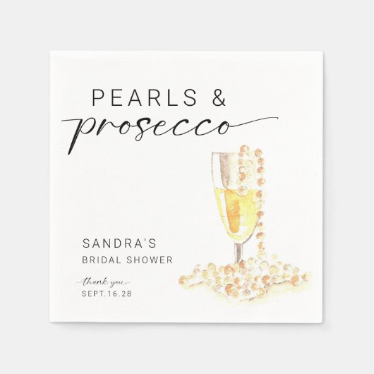 Serviette En Papier Mariage minimal personnalisé perles et Prosecco (Devant)