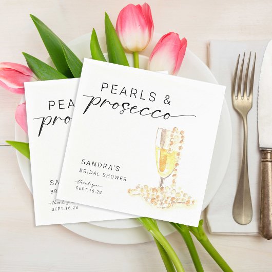 Serviette En Papier Mariage minimal personnalisé perles et Prosecco