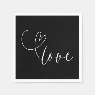 Serviette En Papier Mariage Minimaliste Amour Cœurs Modernes Noir & Bl