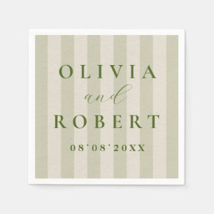 Serviette En Papier Mariage minimaliste aux rayures verticales vert sa