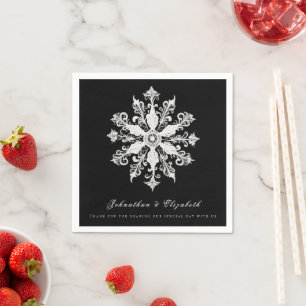 Serviette En Papier Mariage minimaliste de flocon de neige Black