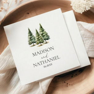 Serviette En Papier Mariage minimaliste de la forêt de pins neigeux d'