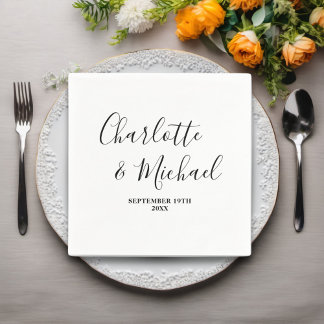 Serviette En Papier Mariage minimaliste de script noir et blanc